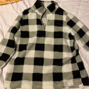 Plaid zip up sherpa